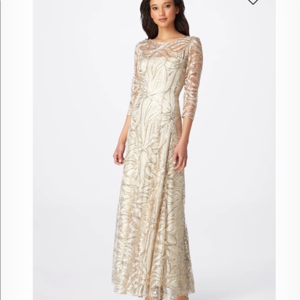 Tahari ASL Gold Long Sleeve Dress. Mother of the Bride. Long Dress size 10